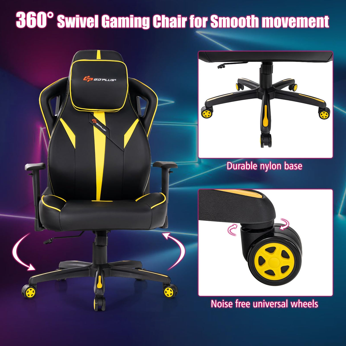360° Swivel Gaming Chair with 2D Armrest & Rocking Function