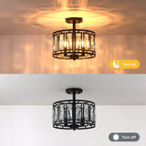 Crystal Semi Flush Mount Ceiling Light Black Close to Ceiling Light Fixtures,3-Light Ceiling