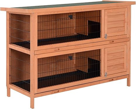 54" 2-Story Large Rabbit Hutch Bunny Cage Wooden Pet House Small Animal Habitat