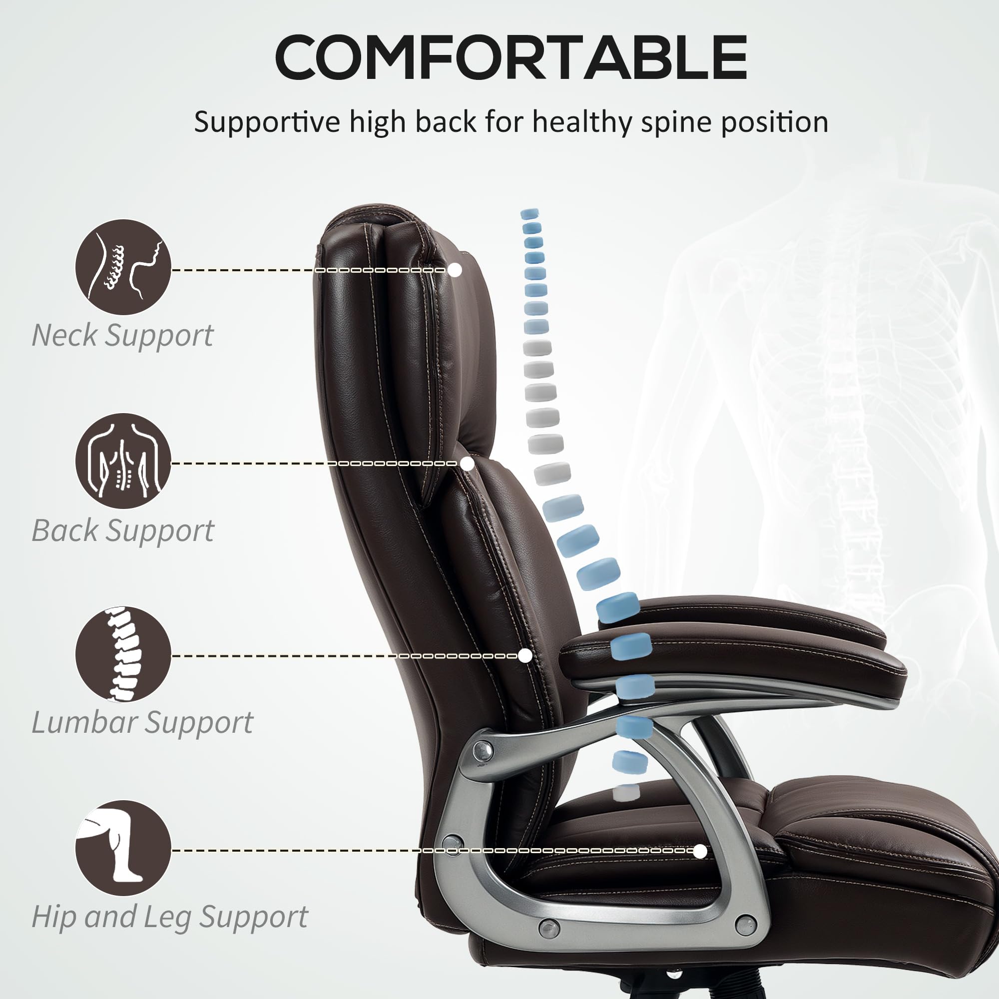Executive Office Chair with Tilt Function - PU Leather High Back Swivel Desk Chair
