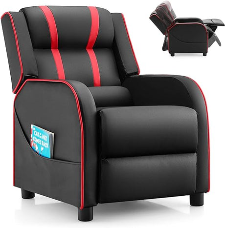 Kids Recliner, Gaming Recliner Chair w/Side Pockets, Footrest