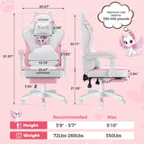 Pink Gaming Chair with Cat Ears and Footrest