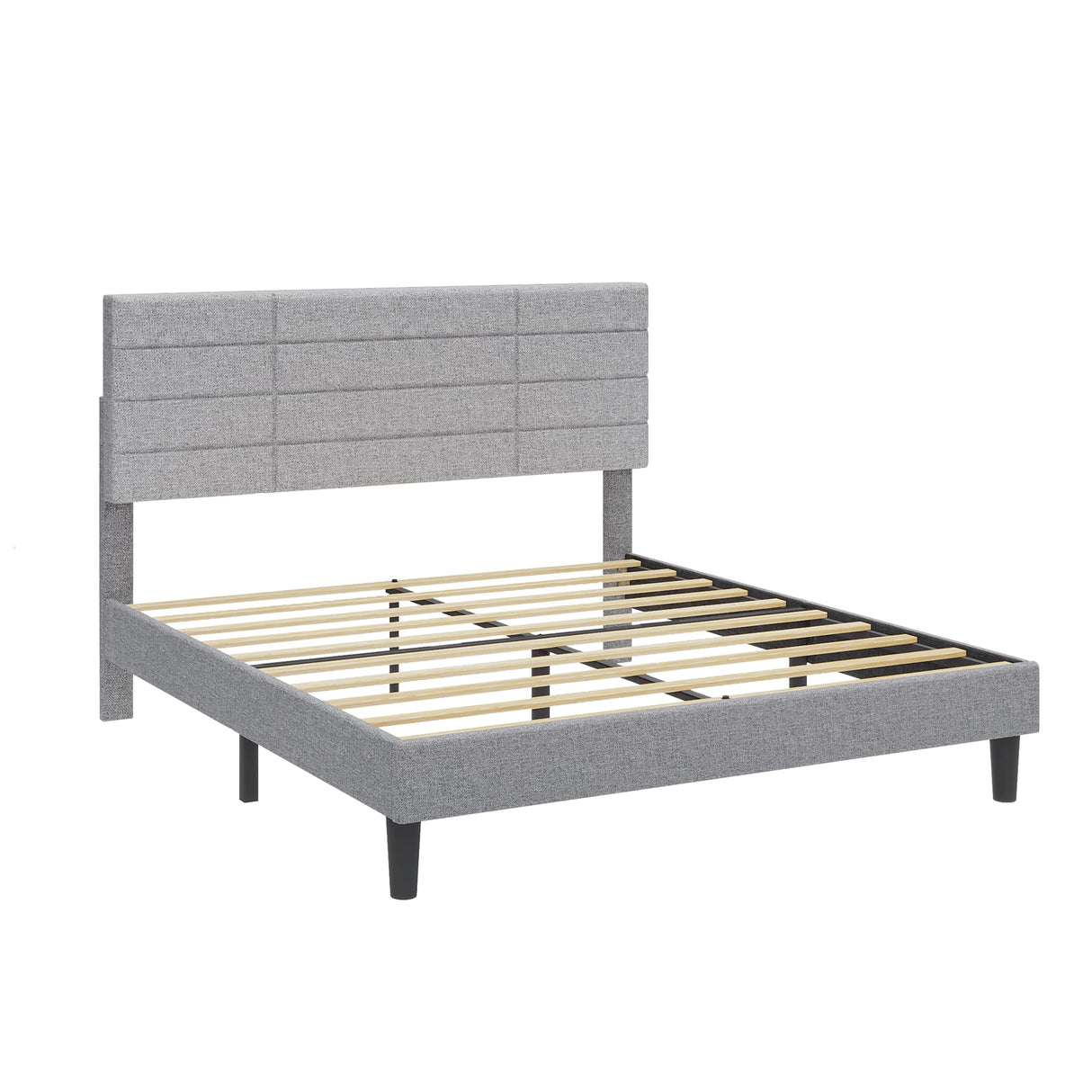 Bed Frame Queen Size Upholstered Platform Beds with Headboard Linen Fabric Wood