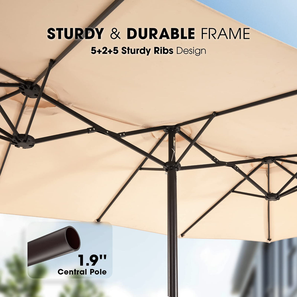 15ft Large Patio Umbrellas with Base Included, Outdoor Double-Sided Umbrella with Crank Handle,