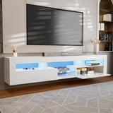 Floating TV Stand for 85+ inch TV, White High Glossy Wall Mounted Haning TV Stand with 2