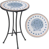 Mosaic Outdoor Side Table, 14" Round Folding Plant Stand for Patio Garden Backyard