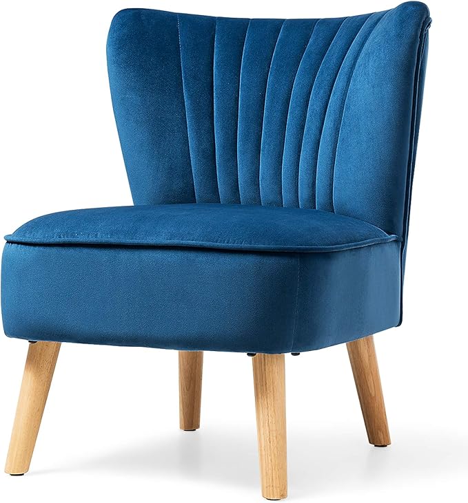 Armless Accent Chair, Velvet Modern Chair with Rubber Wood Legs and Thick Sponge Seat