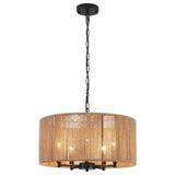 5-Lights Boho Chandelier 19.25 Inch Rattan Chandeliers for Dining Room Wicker Pendant