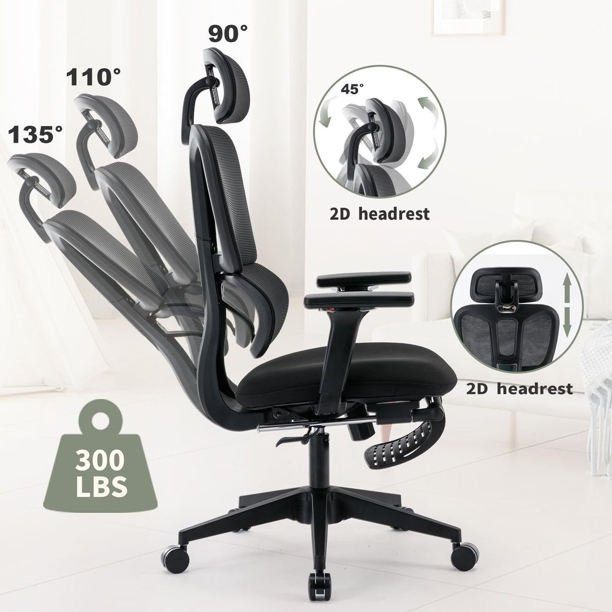 Office Chair with 4D Adjustable Armrest，High Back Desk Computer Chair