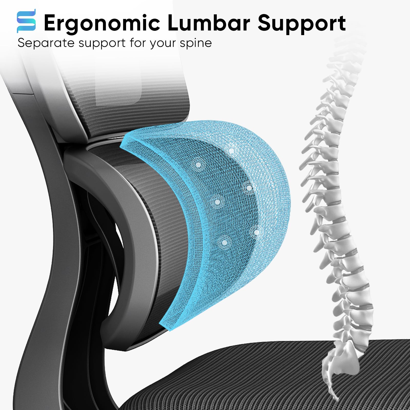 Ergonomic Office Chair, High Back Mesh Desk Chair with Lumbar Support and Adjustable Headrest