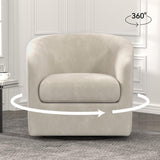 Accent Swivel Chair,Modern Fabric Arm Chair Sofas,Upholstered Barrel Curved Chair with Meatl Base & Handrail for Living Room, Bedroom, Guest Room,Beige