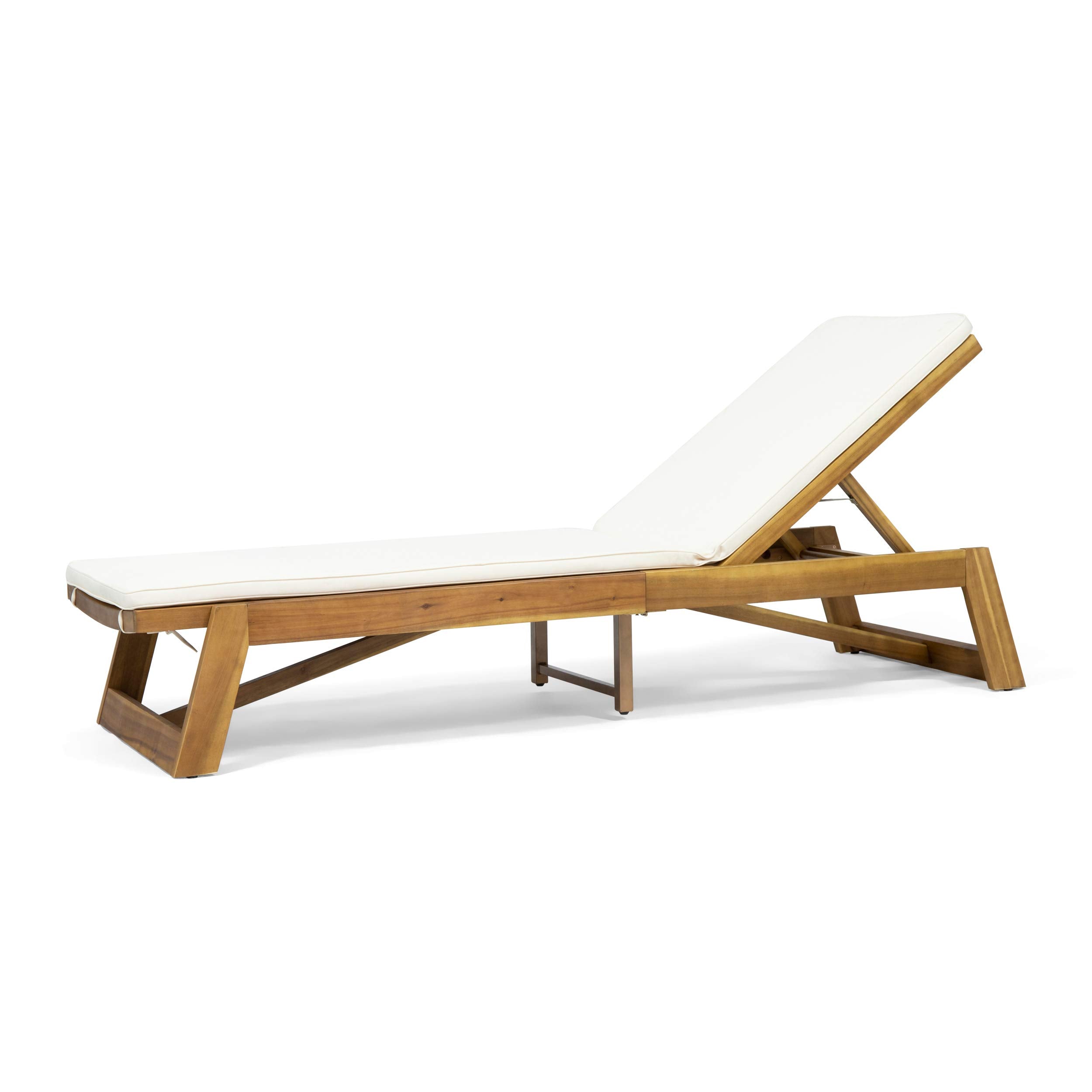 Eugene Outdoor Acacia Wood 3 Piece Chaise Lounge Set, Teak Finish, Yellow, Cream