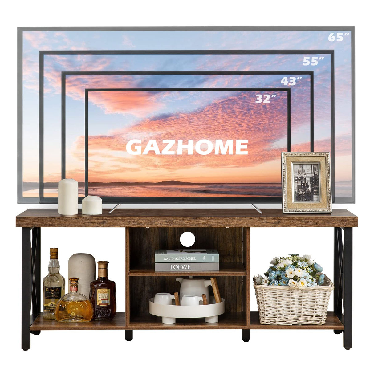 TV Stand for TV up to 55 Inches, TV Cabinet with Open Storage, TV Console Unit