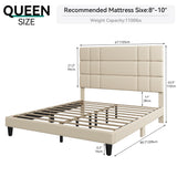 Queen Size Bed Frame Linen Fabric Upholstered Platform with Headboard and Strong