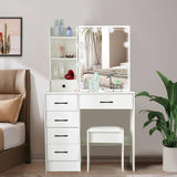 Desk with Mirror and Lights, 31.5" W Vanity Desk with 5 Drawers, 3 Lighting Modes