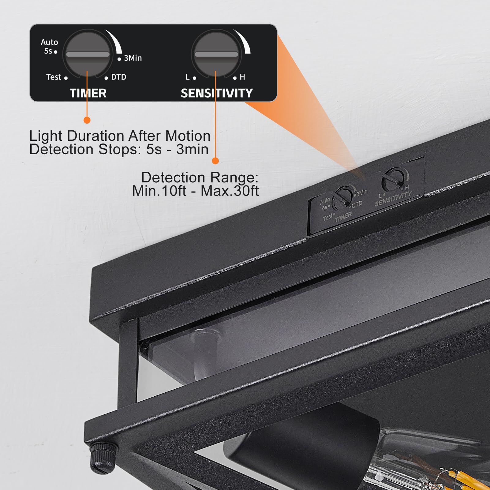 Motion Sensor Outdoor Flush Mount Ceiling Light - Matte Black