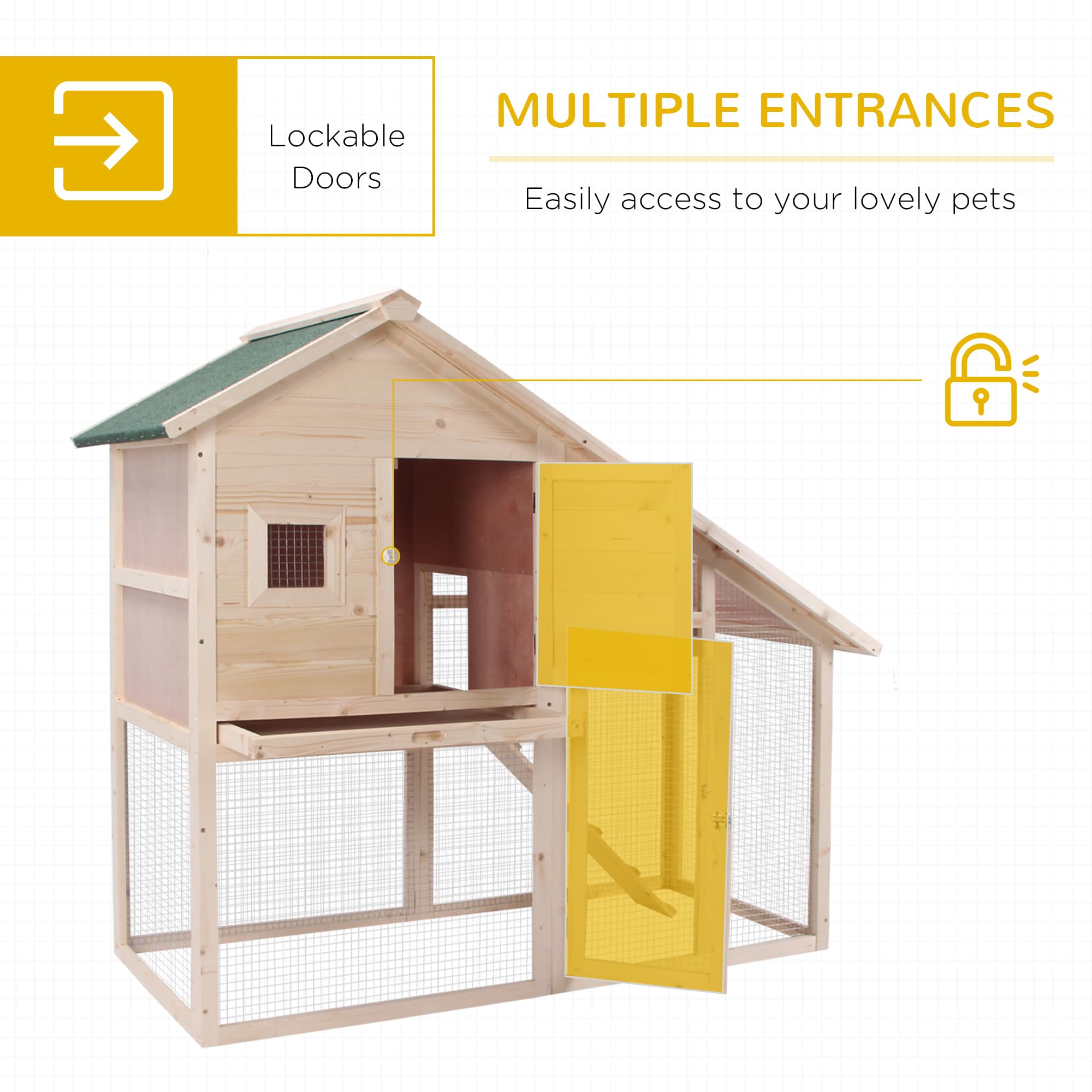 80" Chicken Coop, Wooden Outdoor Chicken Cage Hen House with Nesting Box