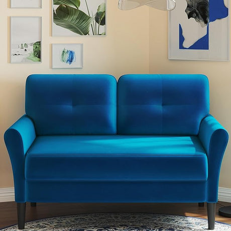 Kidirect 48" Loveseat Sofa, Small Couch for Bedroom, Comfy Love Seat with 21in Extra Deep Seats, 2 Seats Sofa Couch for Small Spaces, Apartment, Tool-Free Setup Mini Couch, Blue Velvet Couch