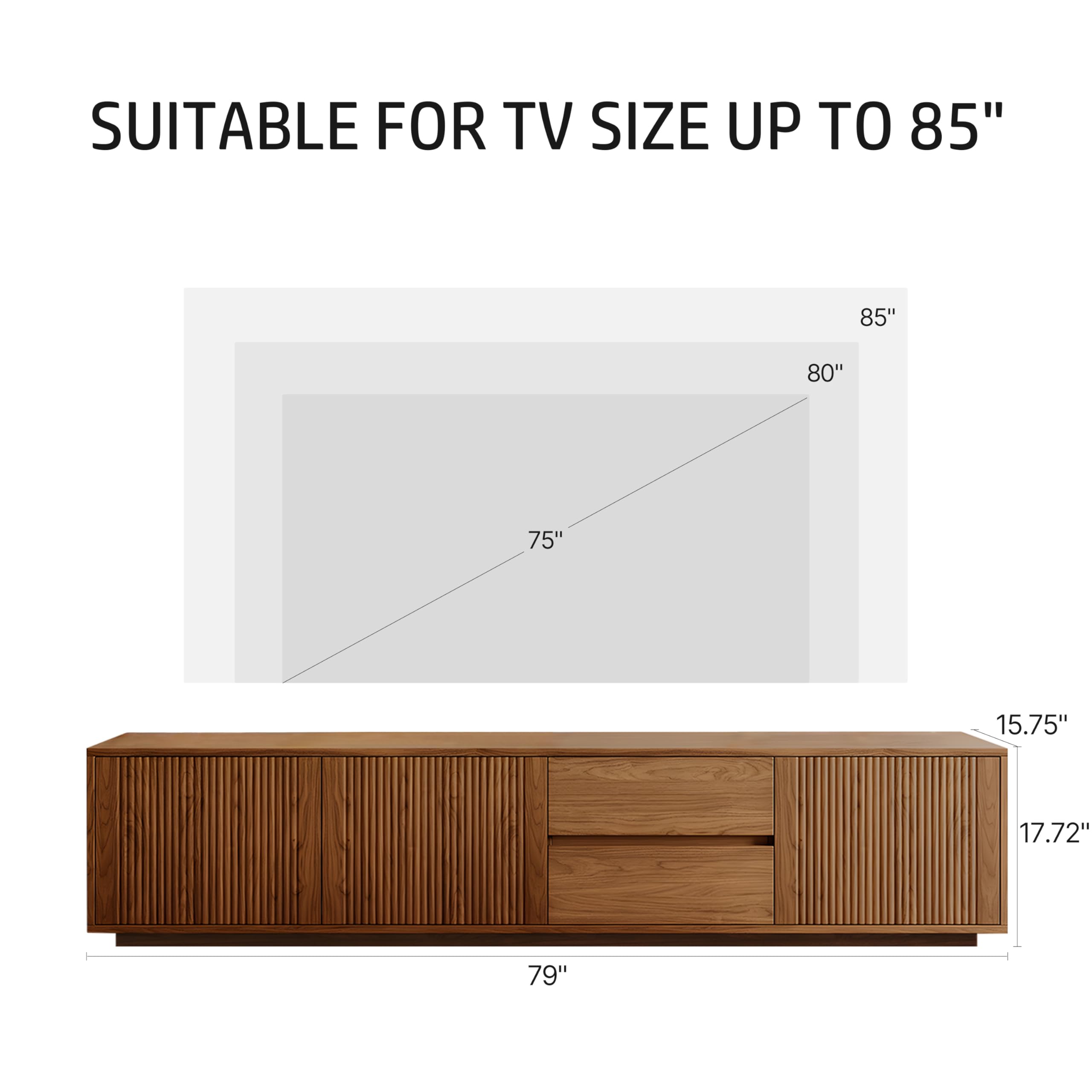 79" Mid-Century Modern TV Stand with Fluted Door Storage