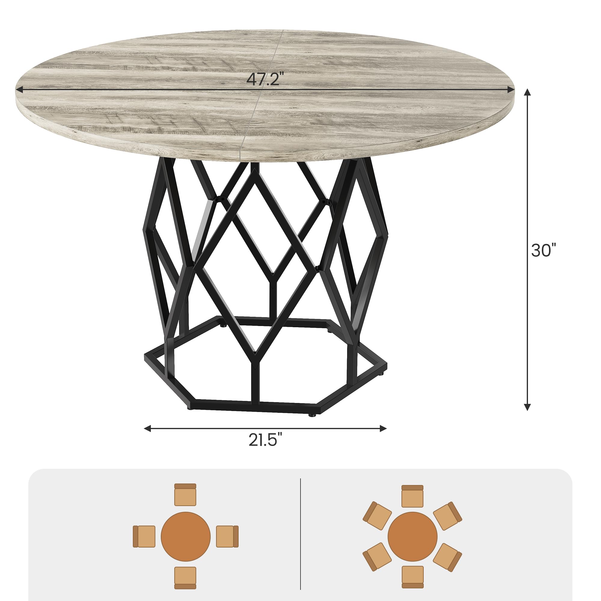 47-Inch Round Dining Table for 4-6 People