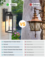 Dusk to Dawn Outdoor Porch Lights Wall Mount, Modern Black Exterior Wall Sconce