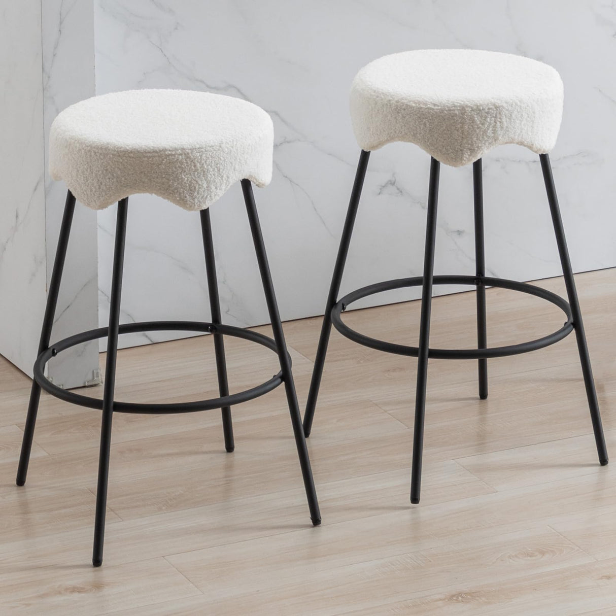 Counter Height Bar Stools Set of 2, Modern Backless Upholstered Bar Stools