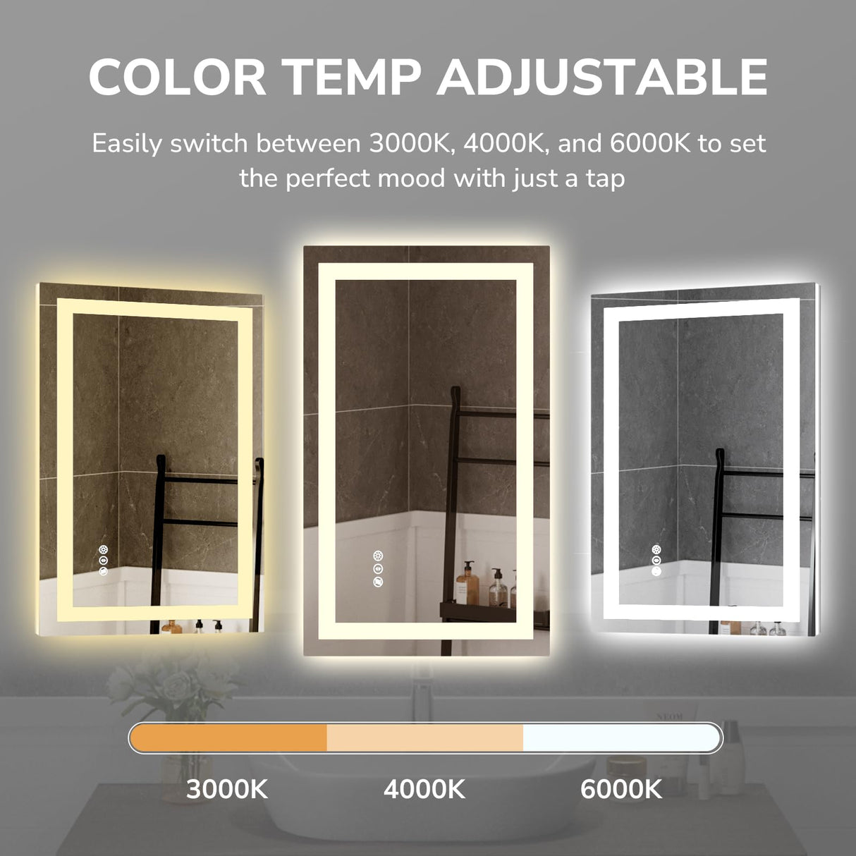 USHOWER 28x36 Inch Modern LED Bathroom Mirror - Smart Backlit Vanity Mirror with Anti-Fog, Dimmable Lights, Wall Mounted, 1/5 Inch Tempered Glass