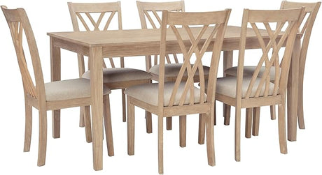 Warm Wood Walker Seven Piece Dining Set, Brown & Light Grey