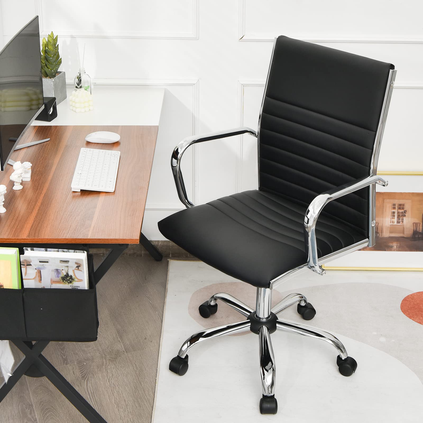 Ergonomic High Back Executive Conference Chair, Lumbar Support PU Leather Swivel Height Adjustable Modern Computer Task Managerial Chair (Black)
