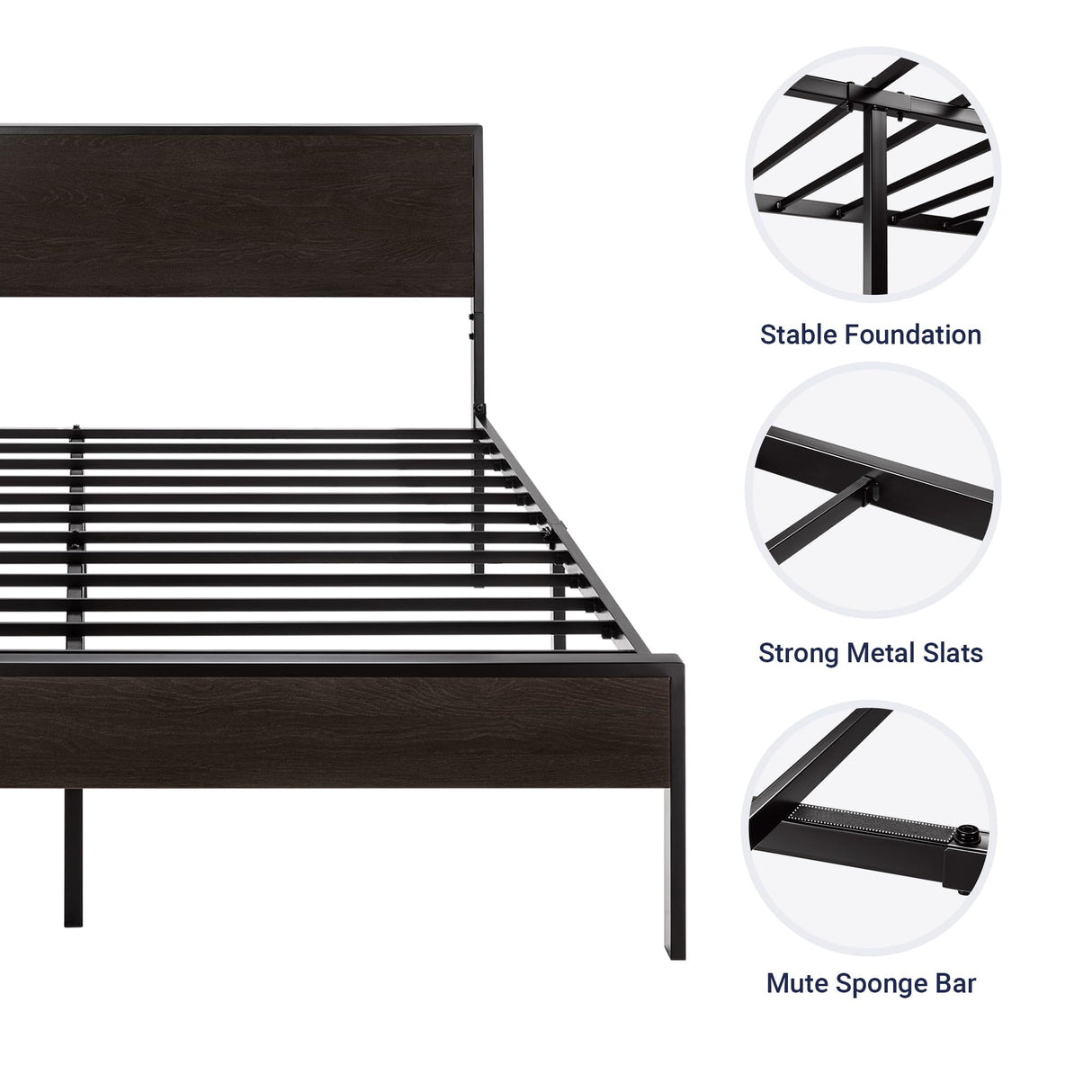 Queen Size Bed Frame with Wood Headboard and Footboard,