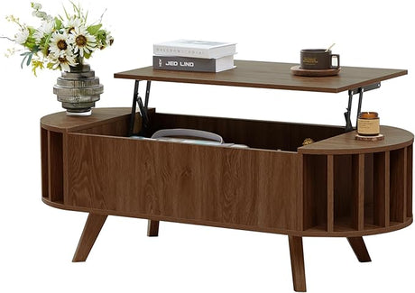 47.3" Lift Top Coffee Table with Hidden Storage, Small End Table with Curved Edge Design