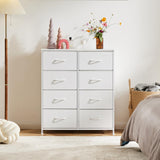 Dresser for Bedroom, Tall Dresser with 8 Drawers, Storage Tower with Fabric Bins, Double