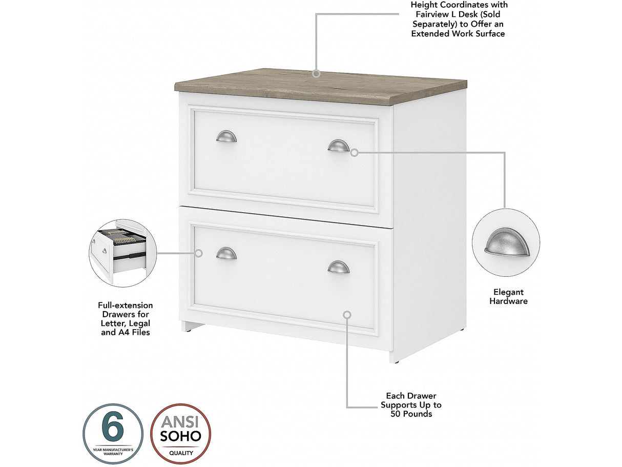 FV008G2W 60-Inch L-Shaped Desk with Lateral File Cabinet and 5-Shelf Bookcase