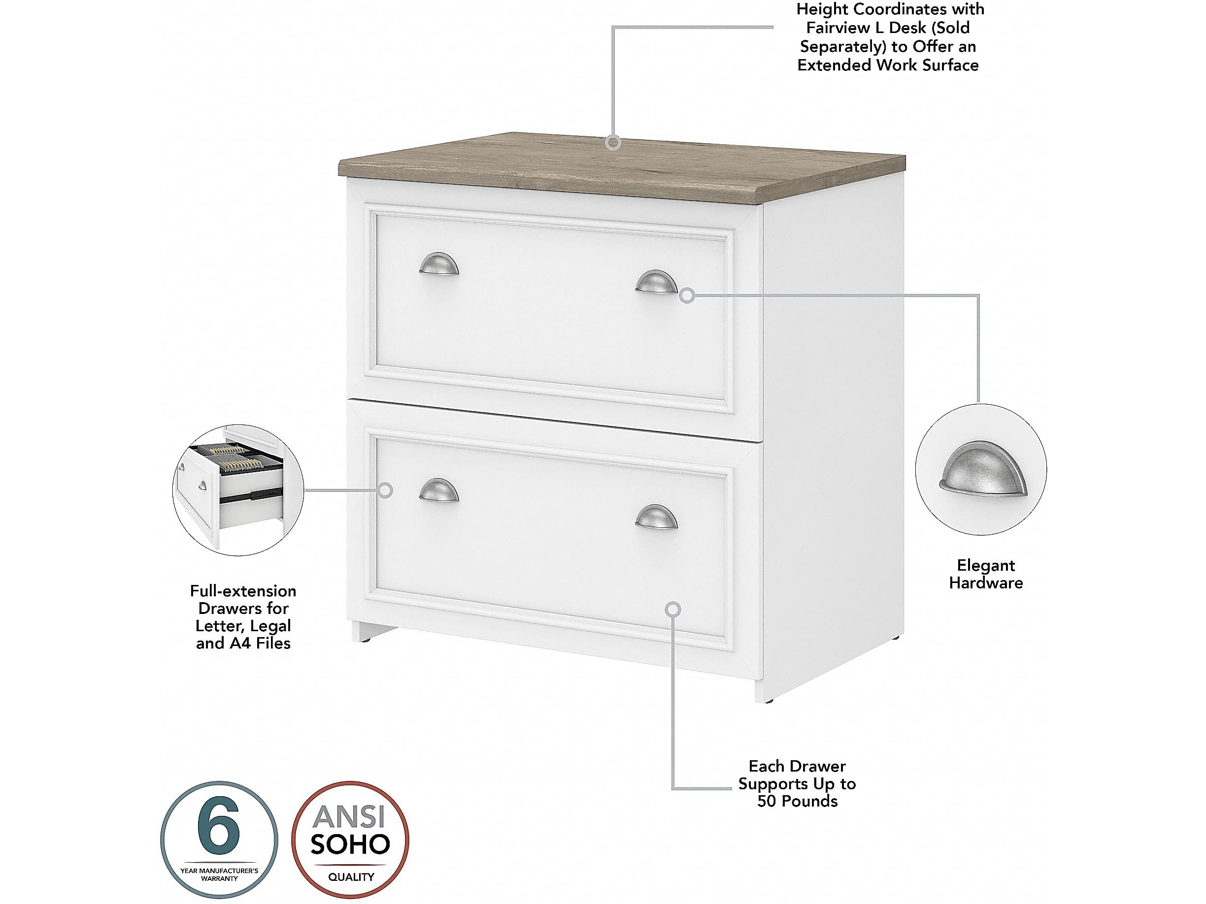60” L-Shaped Desk with Lateral File Cabinet & 5-Shelf Bookcase