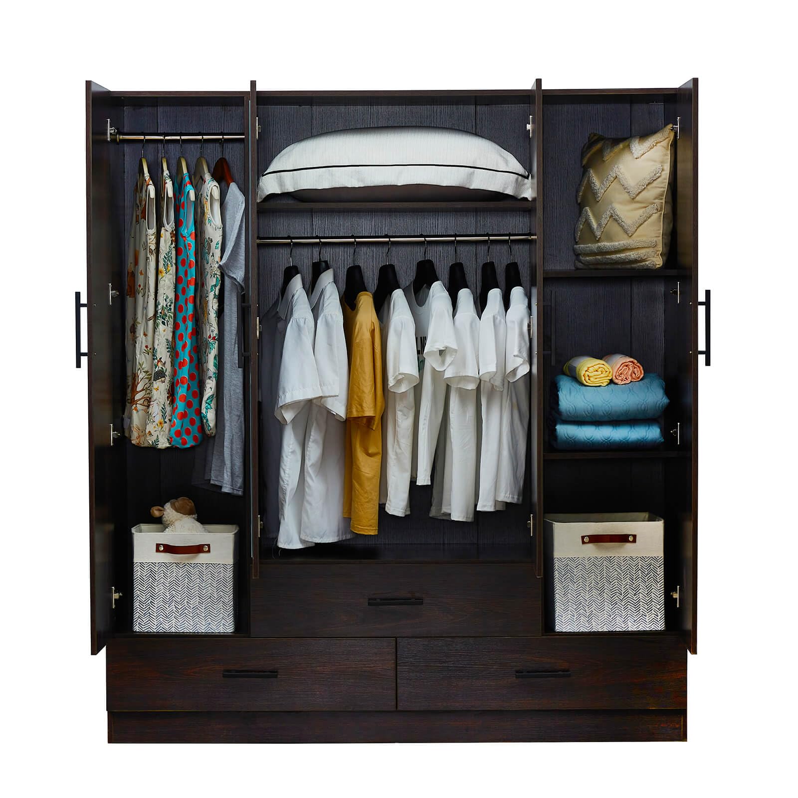 Wooden Wardrobe Closet with 4 Doors, 71" H Bedroom armoires Wardrobe Closet