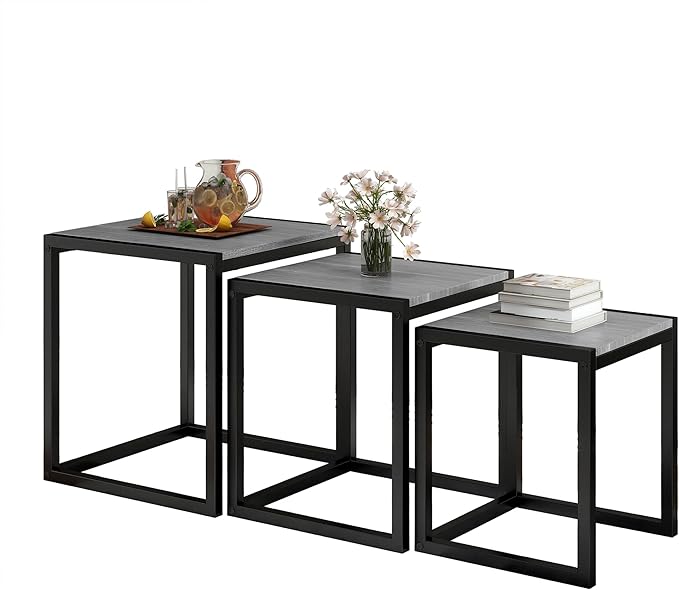 Nesting Table Set of 3 Side Tables, Modern Coffee Table Stacking End Table