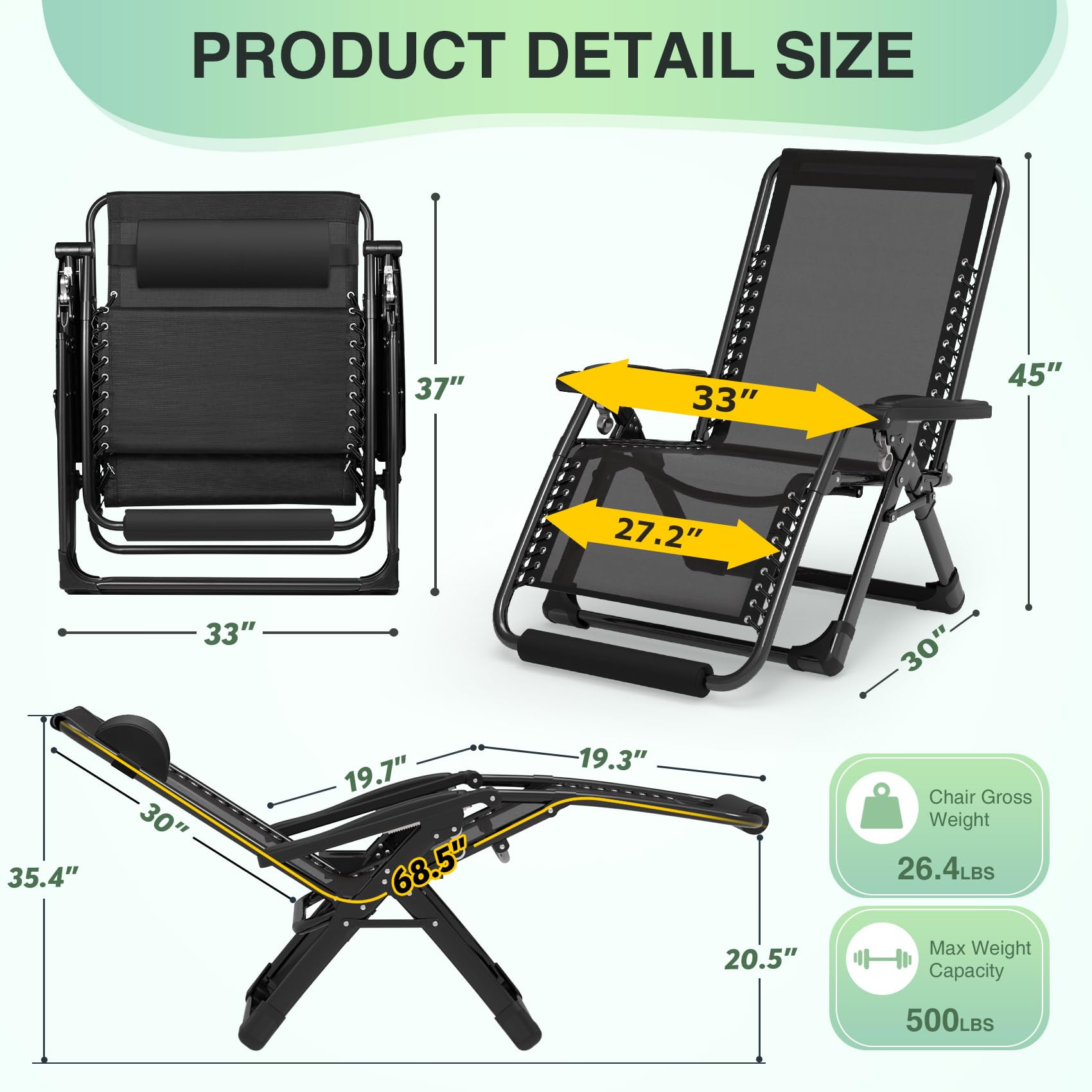 MaxZen XXL Zero Gravity Recliner Chair – 500lb Capacity & Headrest