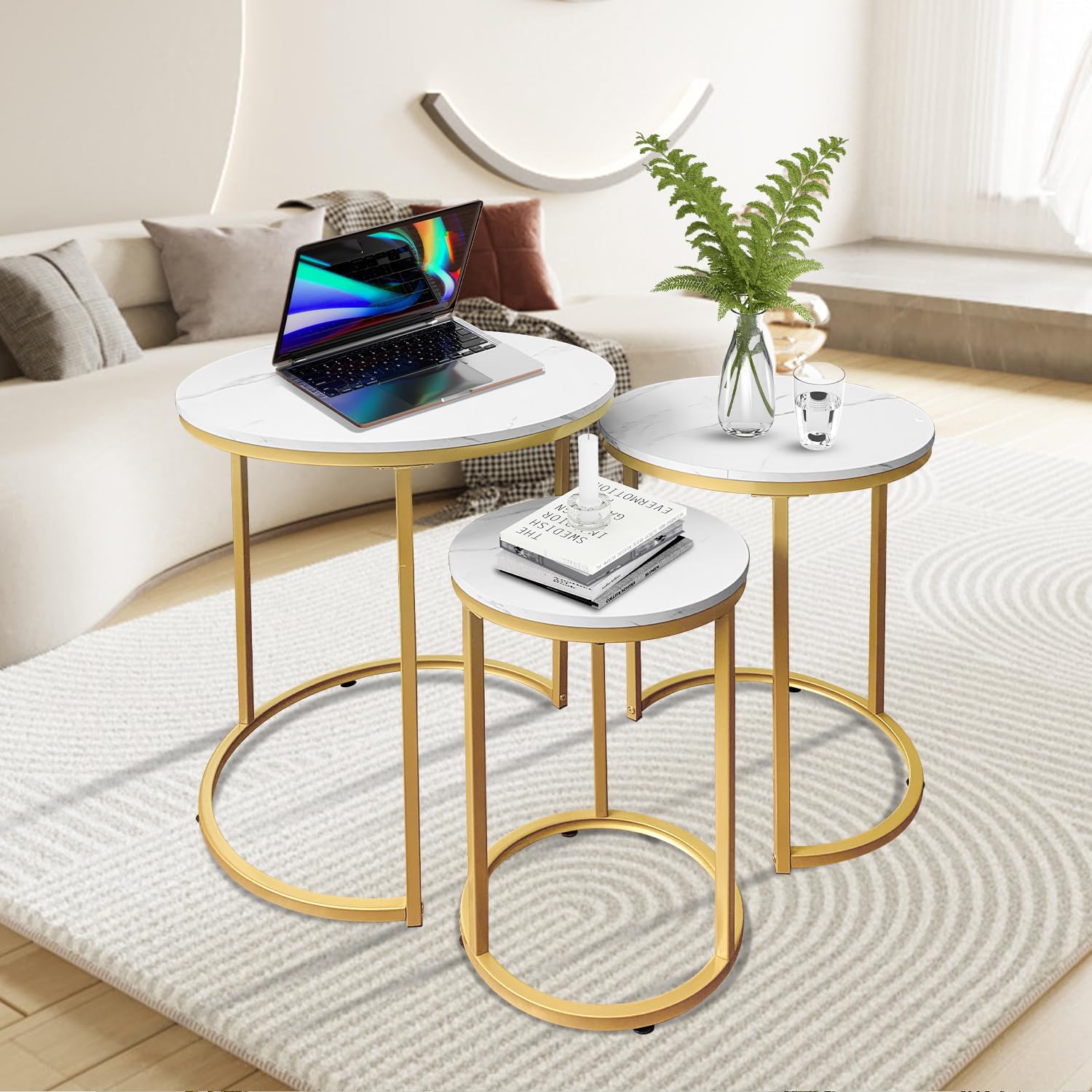 Nesting Tables Coffee Table Set of 3,Round Side Table Small Accent Table