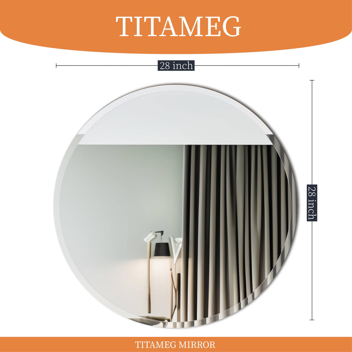 Frameless Round Mirror 28 Inch, Round Mirror with 1 inch Beveled Edge,