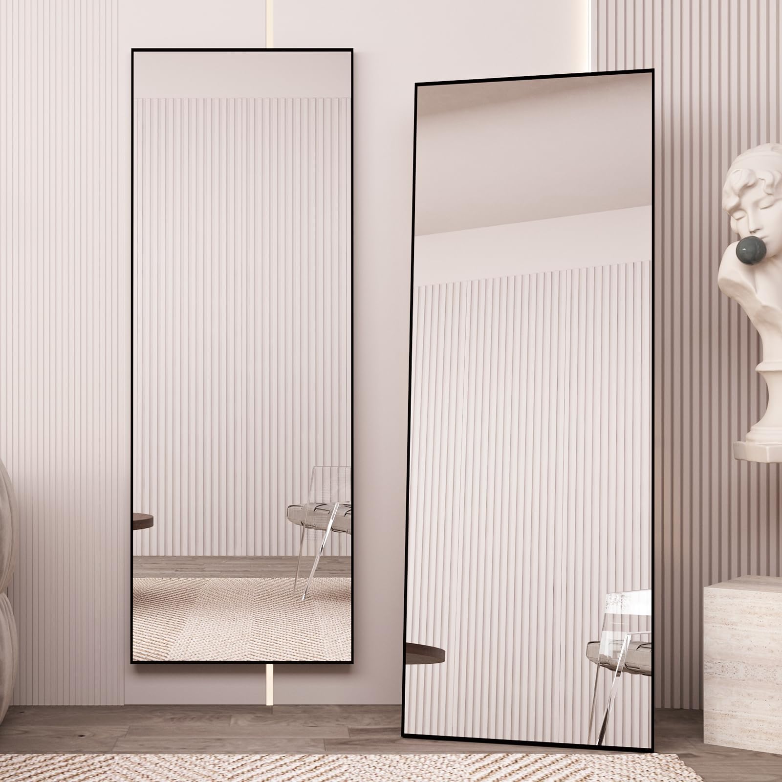 Mirror with Stand, Black Wall Mounting Full Body Mirror