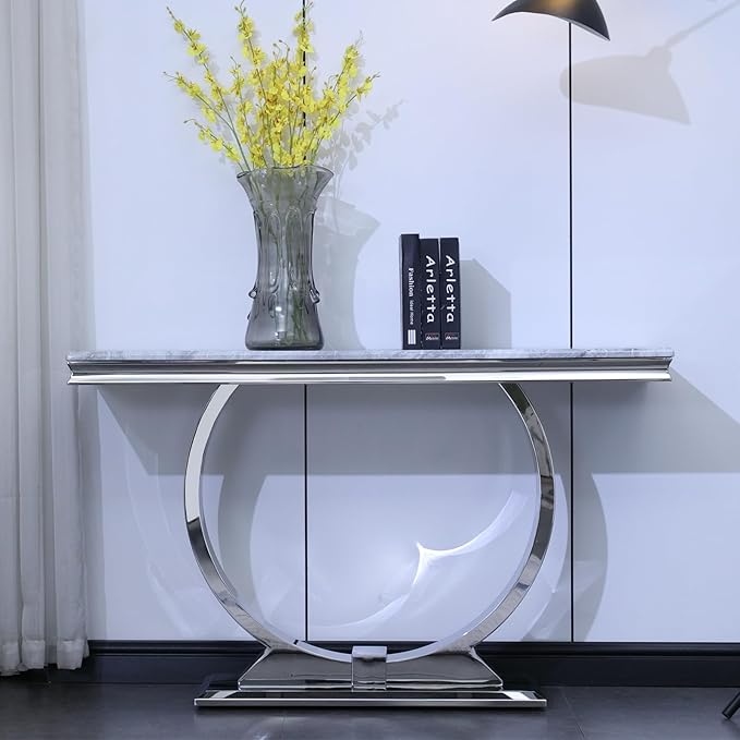Black Gold Console Table, 50" Black Entrance Table with Gold U Shaped Base