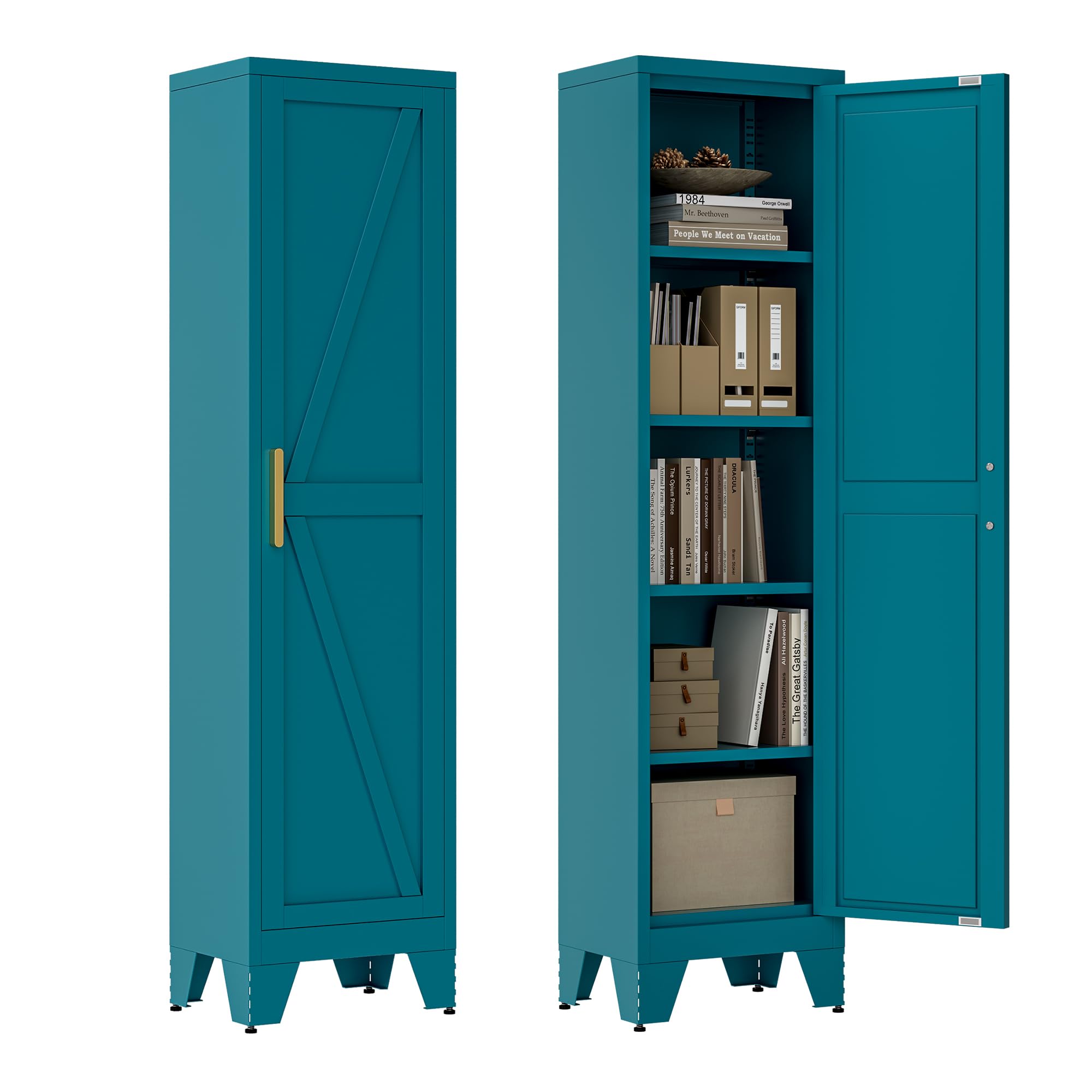 67''Farmhouse Metal Storage Cabinet with Barn Doors,Steel File Cabinet for Home Office