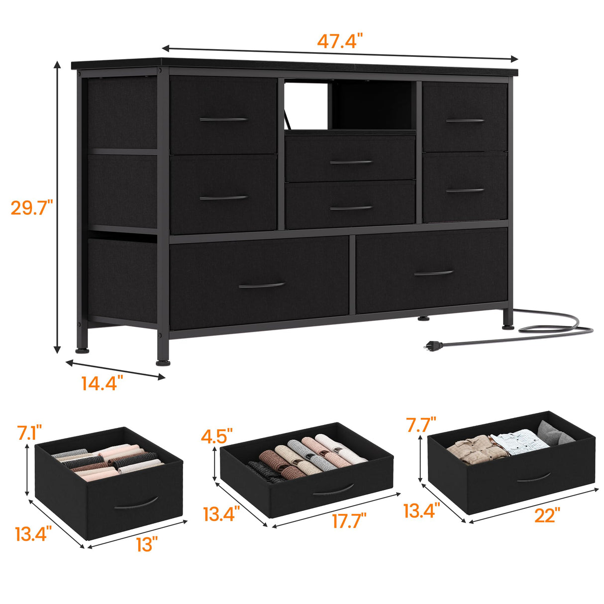 8 Dresser TV Stand with Power Outlet & LED for 55'' TV, Long Dresser for Bedroom