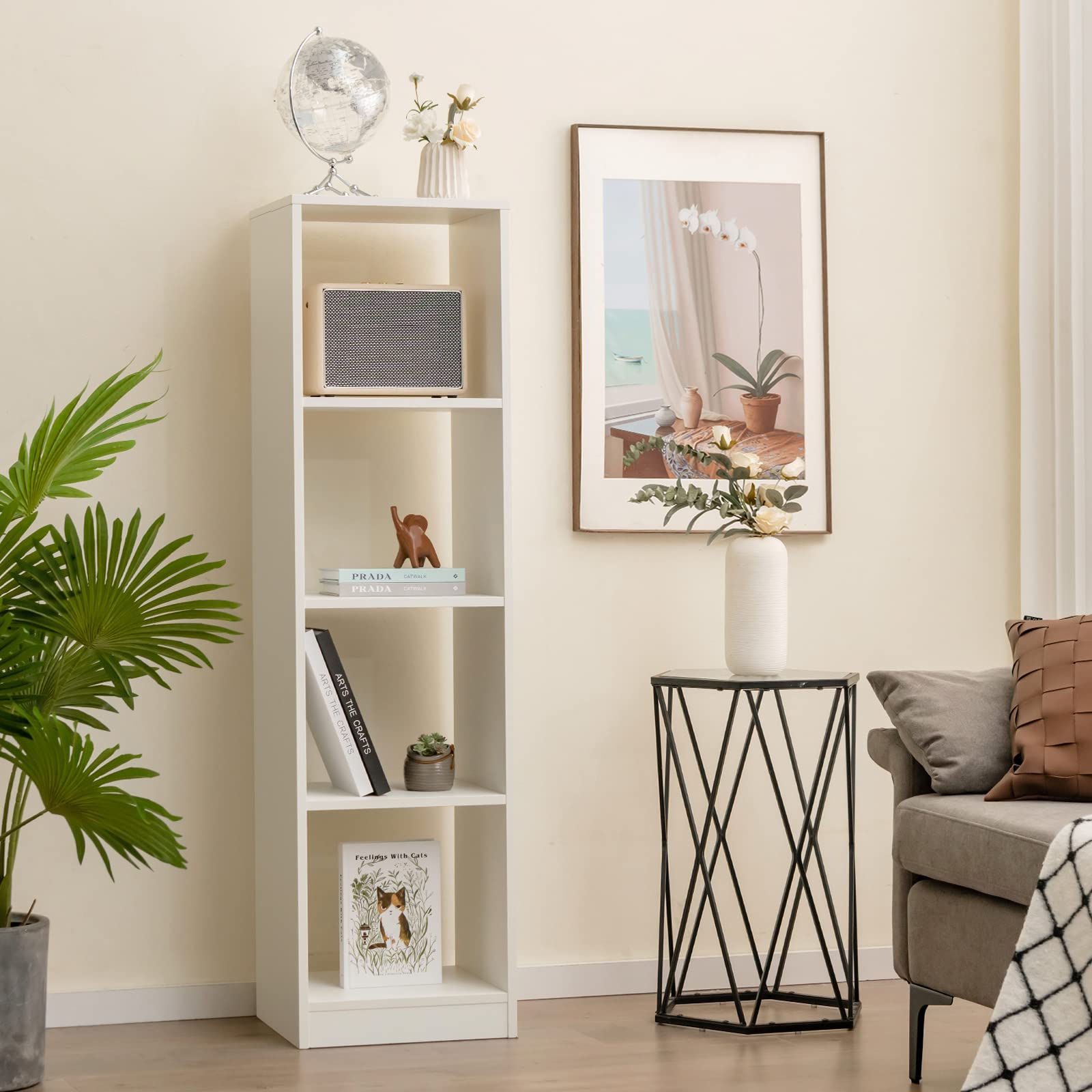 Vertical Bookcase, 56” Tall Narrow Freestanding Bookshelf with Anti-toppling Fittings,