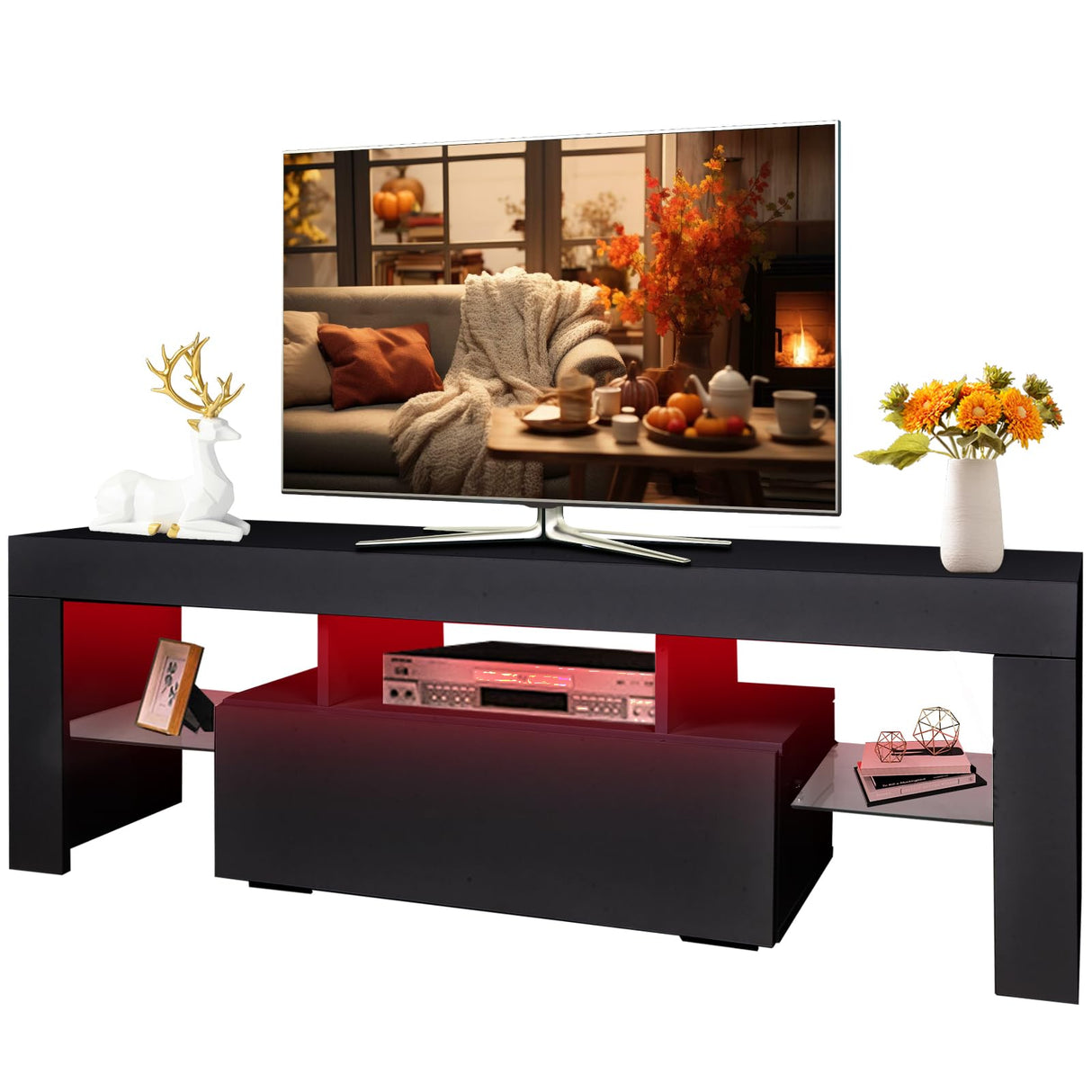 TV Stand for 43 Inch TV, Morden TV Console Table Entertainment Center with 4 Storage,