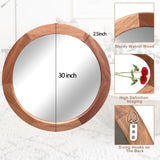 Mirrors 30 Inch,Wood Vanity Wall Rustic Mirror with Walnut Frame, Wooden Circle