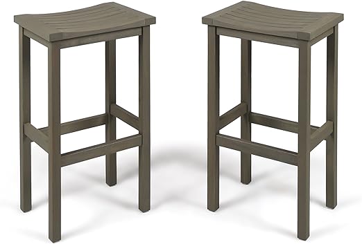 Caribbean Outdoor 30" Acacia Wood Barstools, 2-Pcs Set, Natural Stained