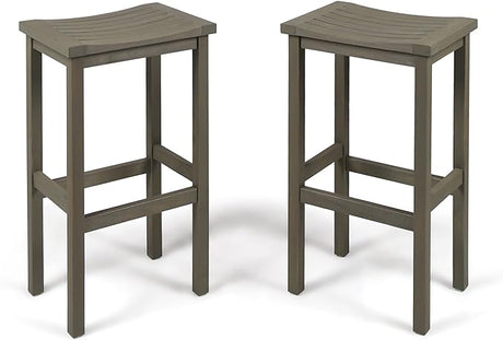 Caribbean Outdoor 30" Acacia Wood Barstools, 2-Pcs Set, Grey Finish