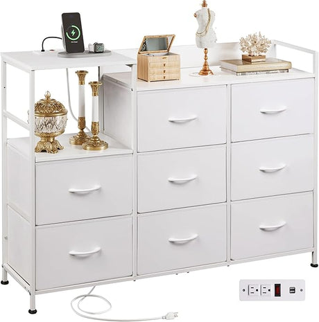 Black Dresser TV Stand for Bedroom with Charging Station, Wide Storage Chest of Drawers