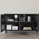 Arlo Sideboard with Ribbed Doors and Drawers, Ash Oak and Gold